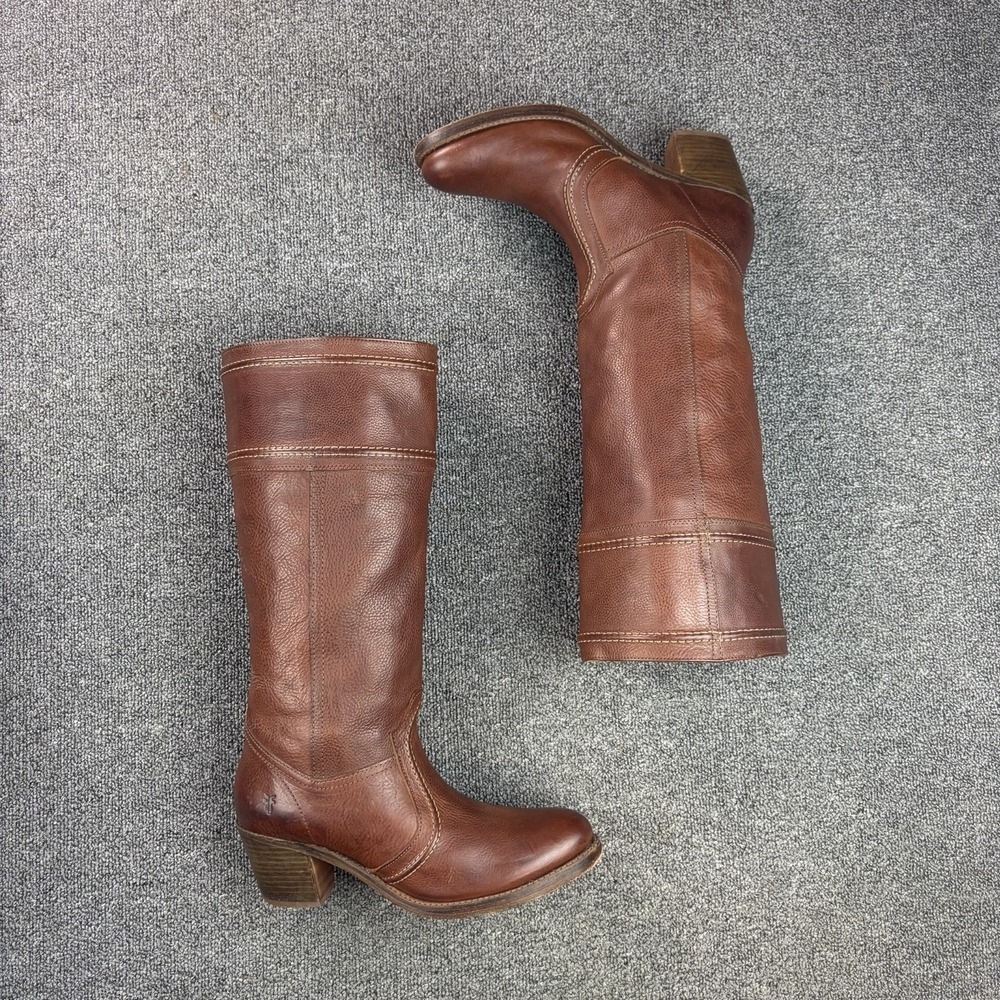 Frye Jane Stitch 77230 Redwood Brown Tall Leather Riding Boots Women's Size 10B